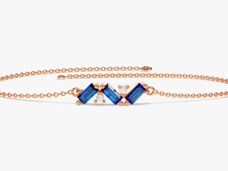 Baguette Cut Sapphire Bracelet in 14k Solid Gold