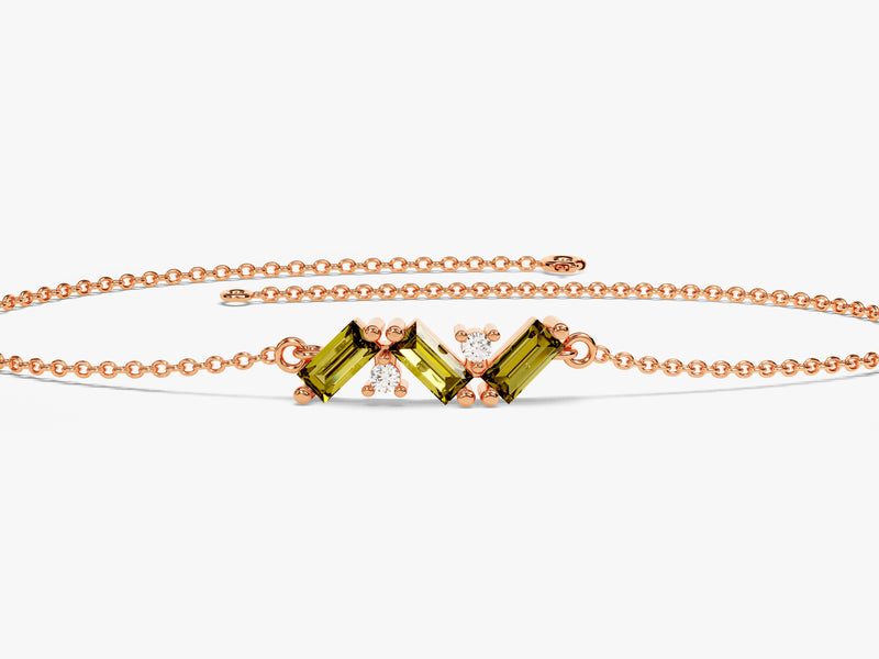 Baguette Cut Peridot Bracelet in 14k Solid Gold