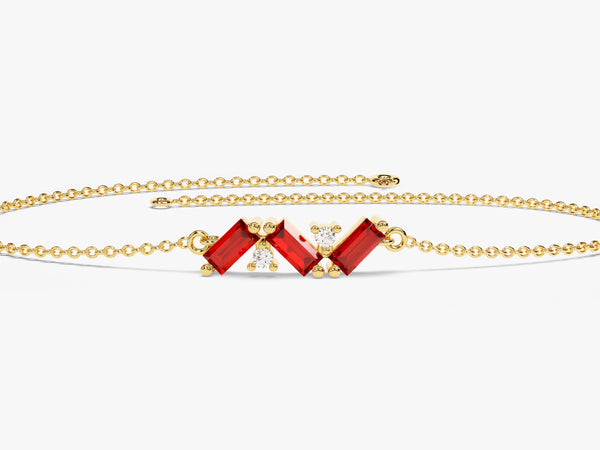 Baguette Cut Ruby Bracelet in 14k Solid Gold