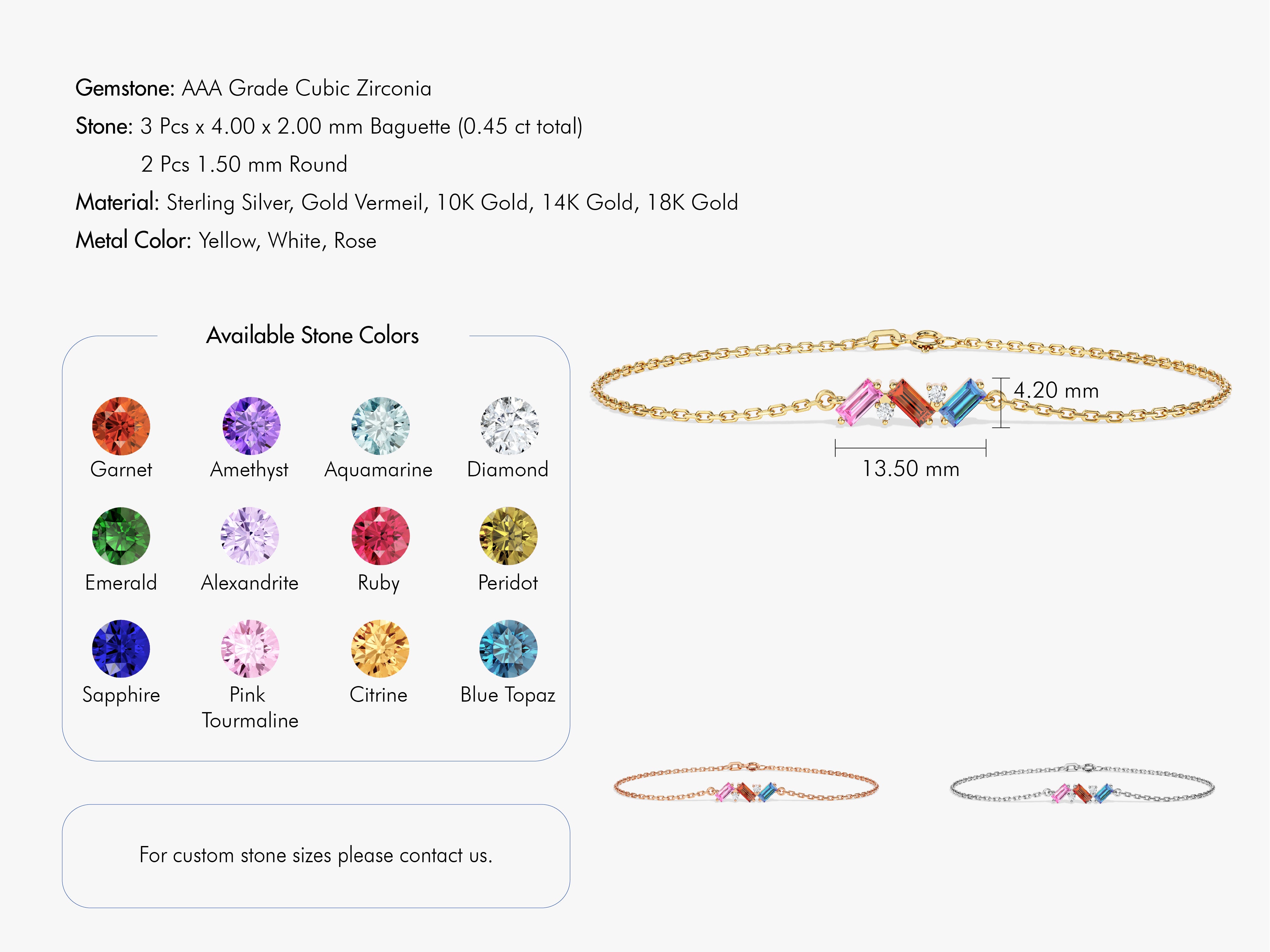 Baguette Cut Birthstone Bracelet