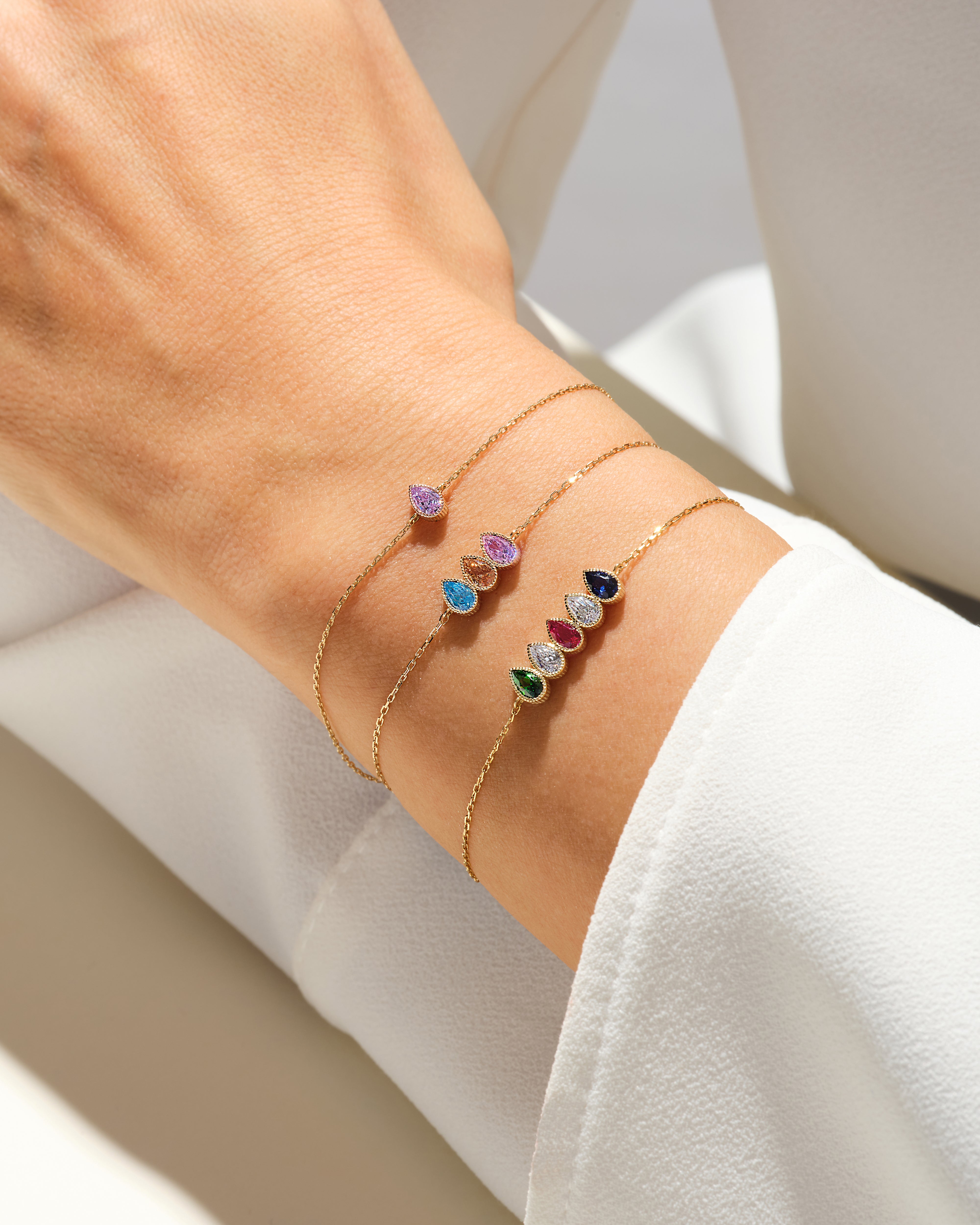 Milgrain Pear Cut Multi-Stone Birthstone Bracelet