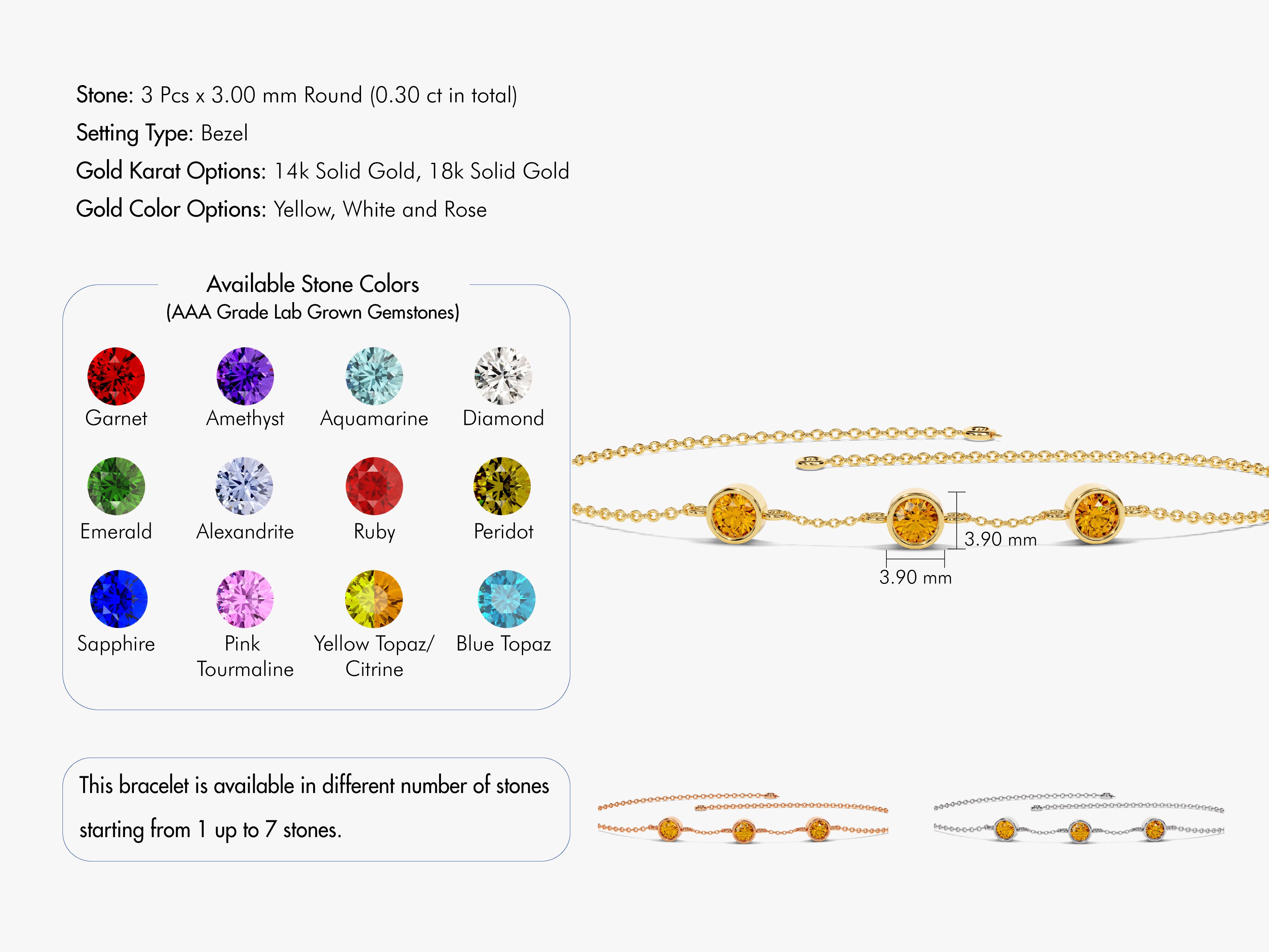 Bezel Set Blue Topaz Station Bracelet in 14k Solid Gold