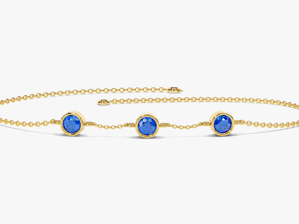 Bezel Set Sapphire Station Bracelet in 14k Solid Gold