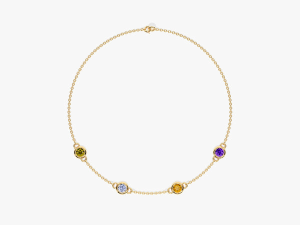 Bezel Set Birthstone Station Bracelet in 14k Solid Gold