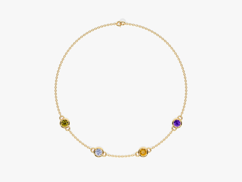 Bezel Set Birthstone Station Bracelet in 14k Solid Gold