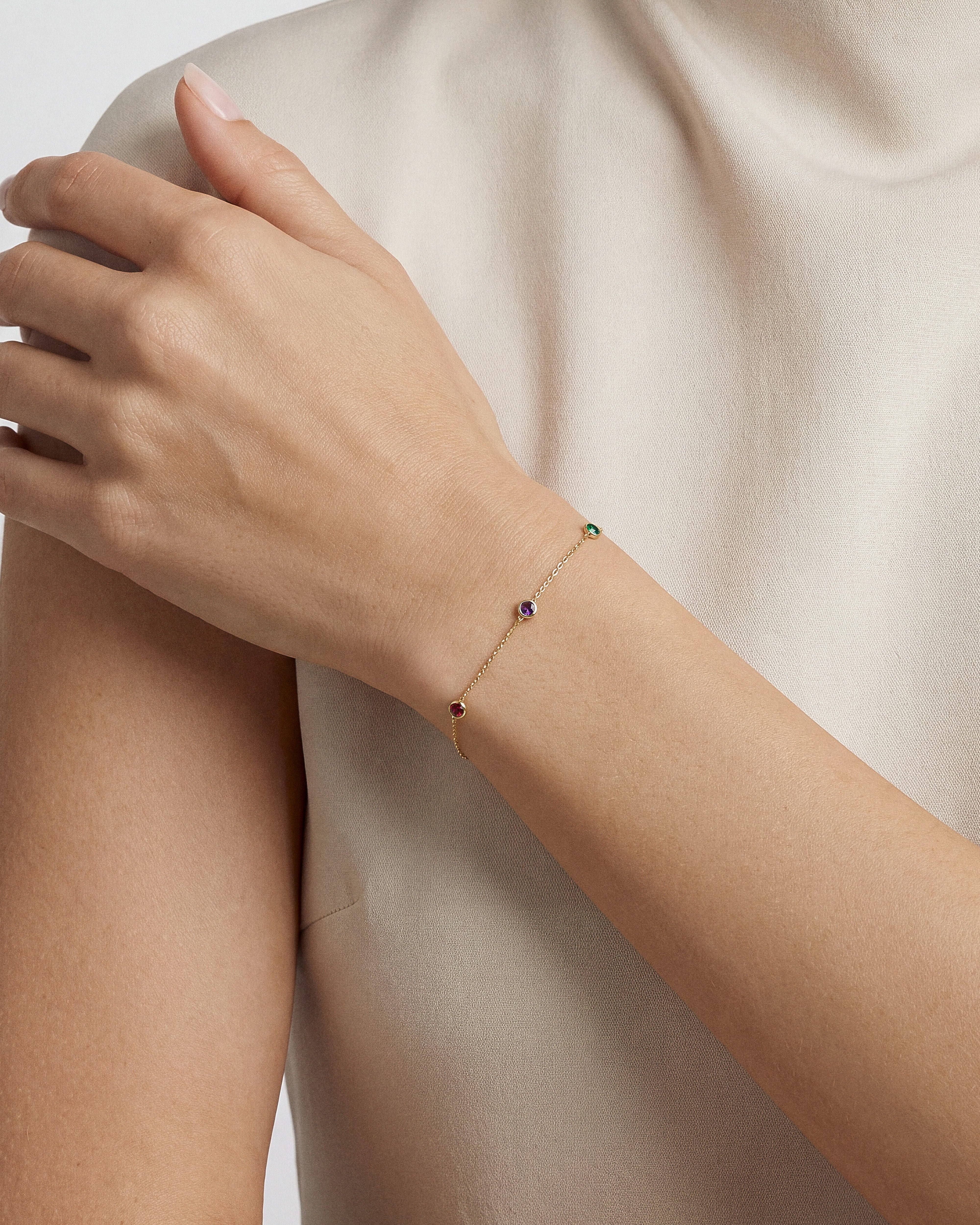 Bezel Set Birthstone Station Bracelet