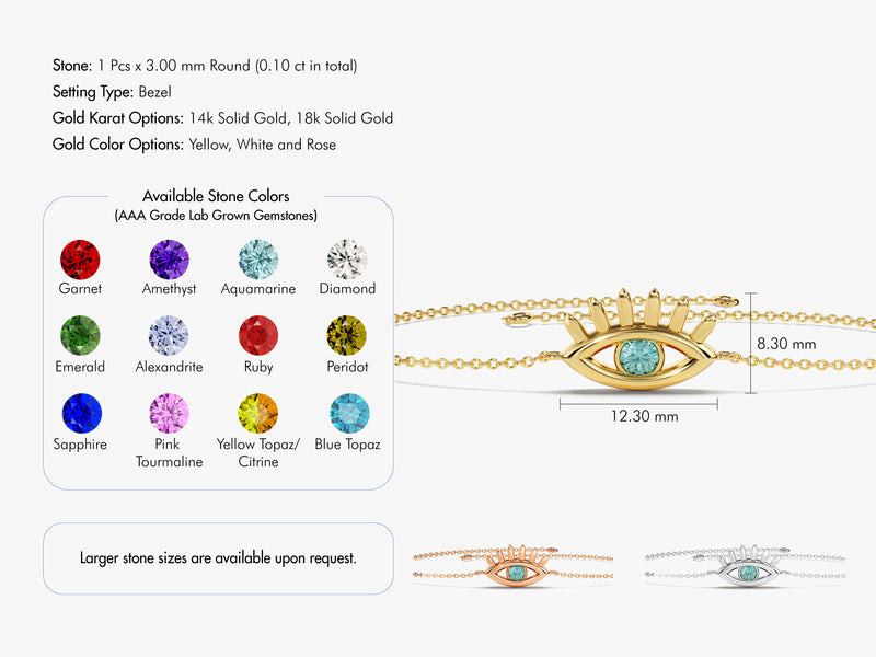 Bezel Set Evil Eye Birthstone Bracelet