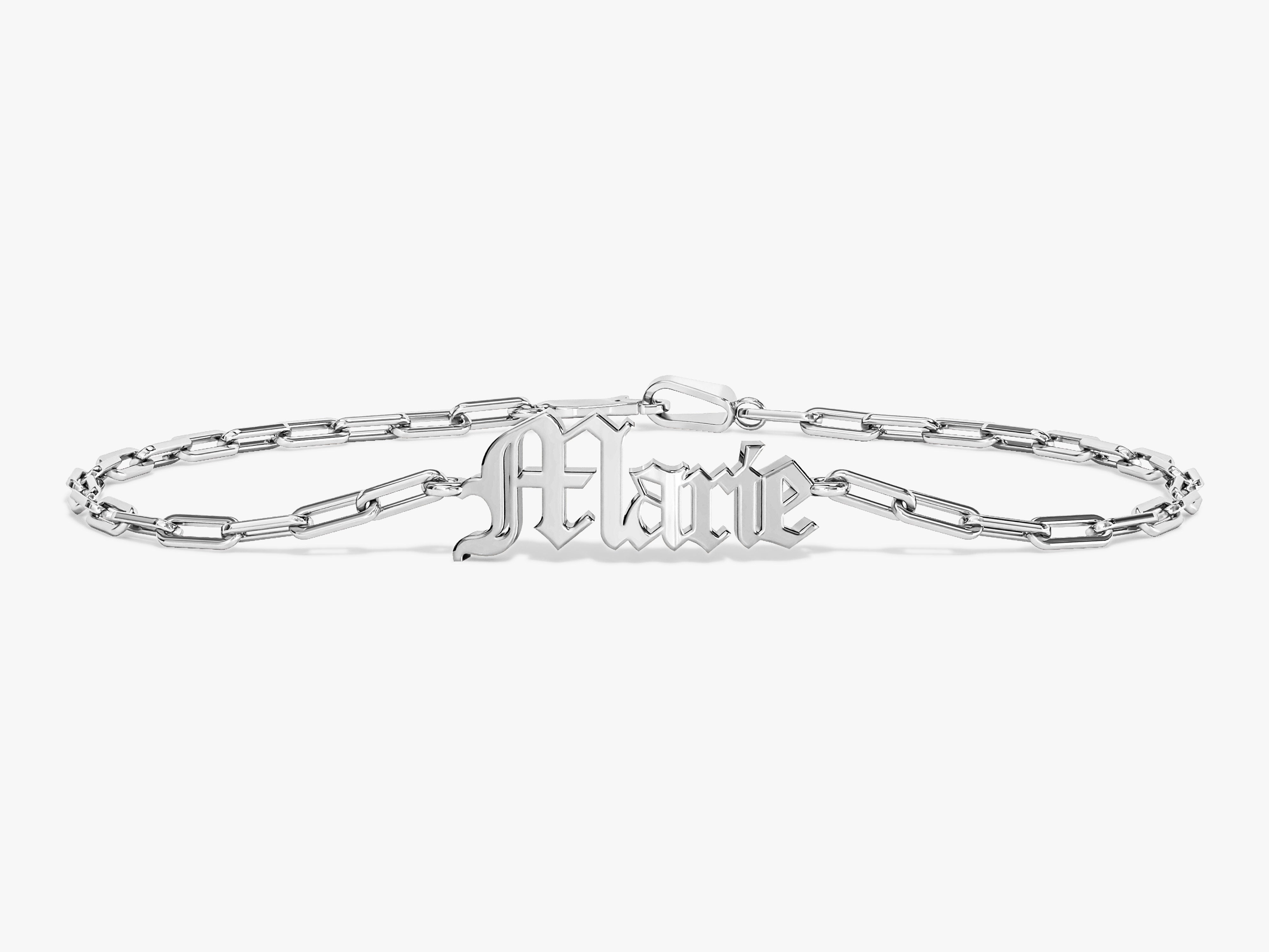 Silver gothic nameplate bracelet for jewelry company