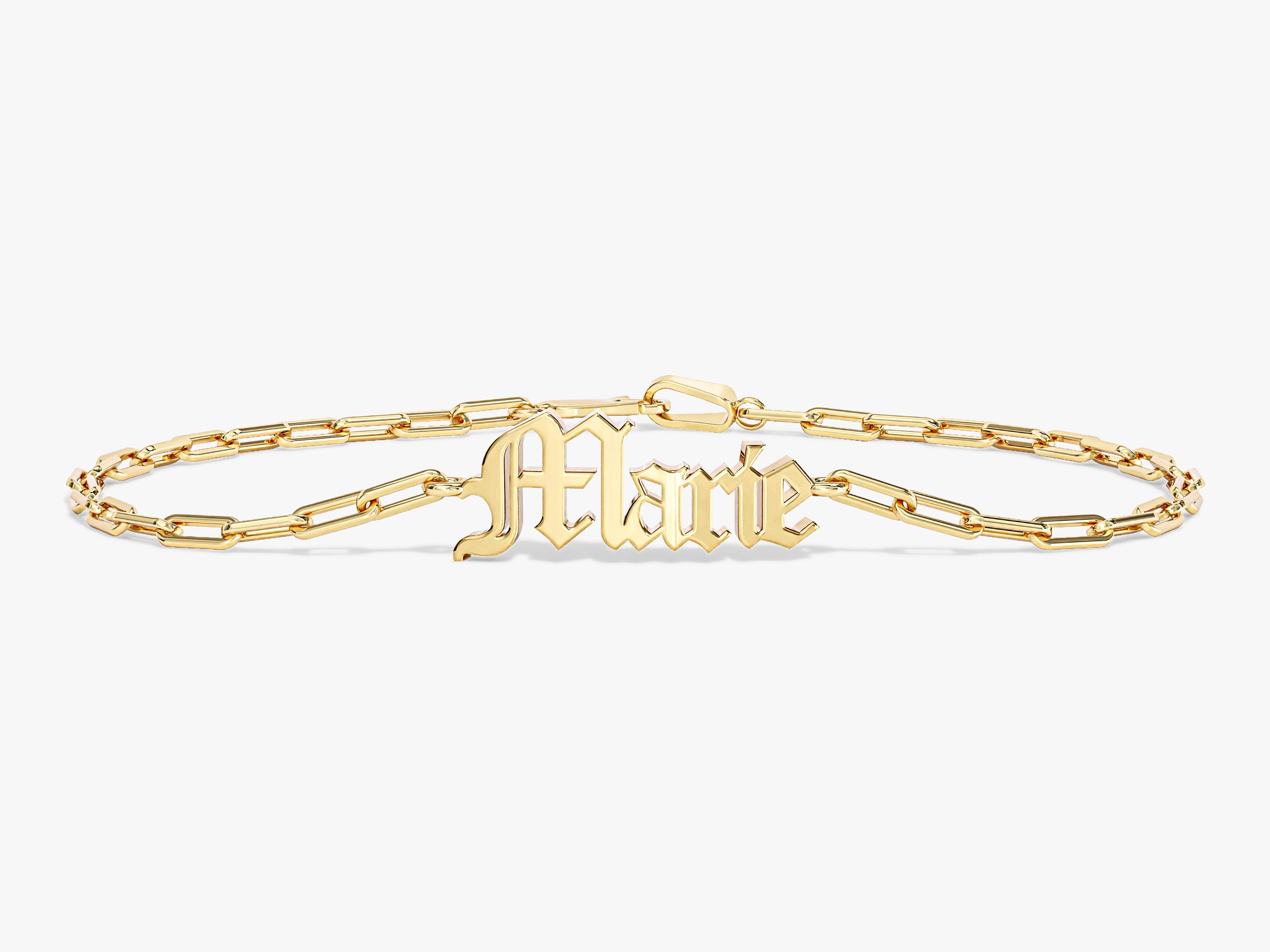 Gold name bracelet "Marie" gothic font jewelry