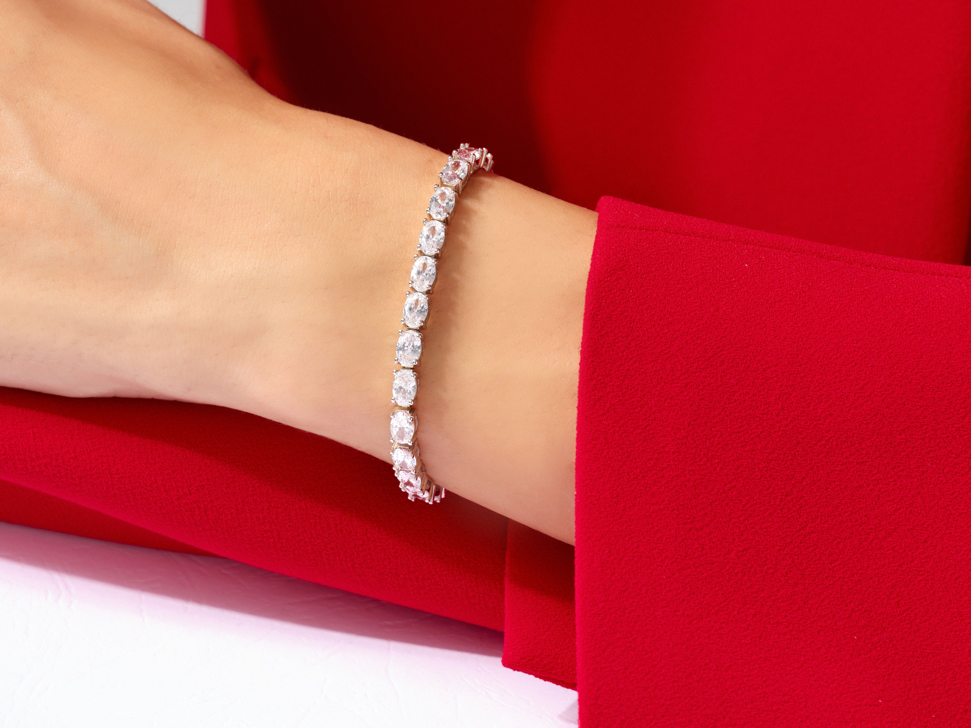 Diamond tennis bracelet on a wrist, luxury jewelry