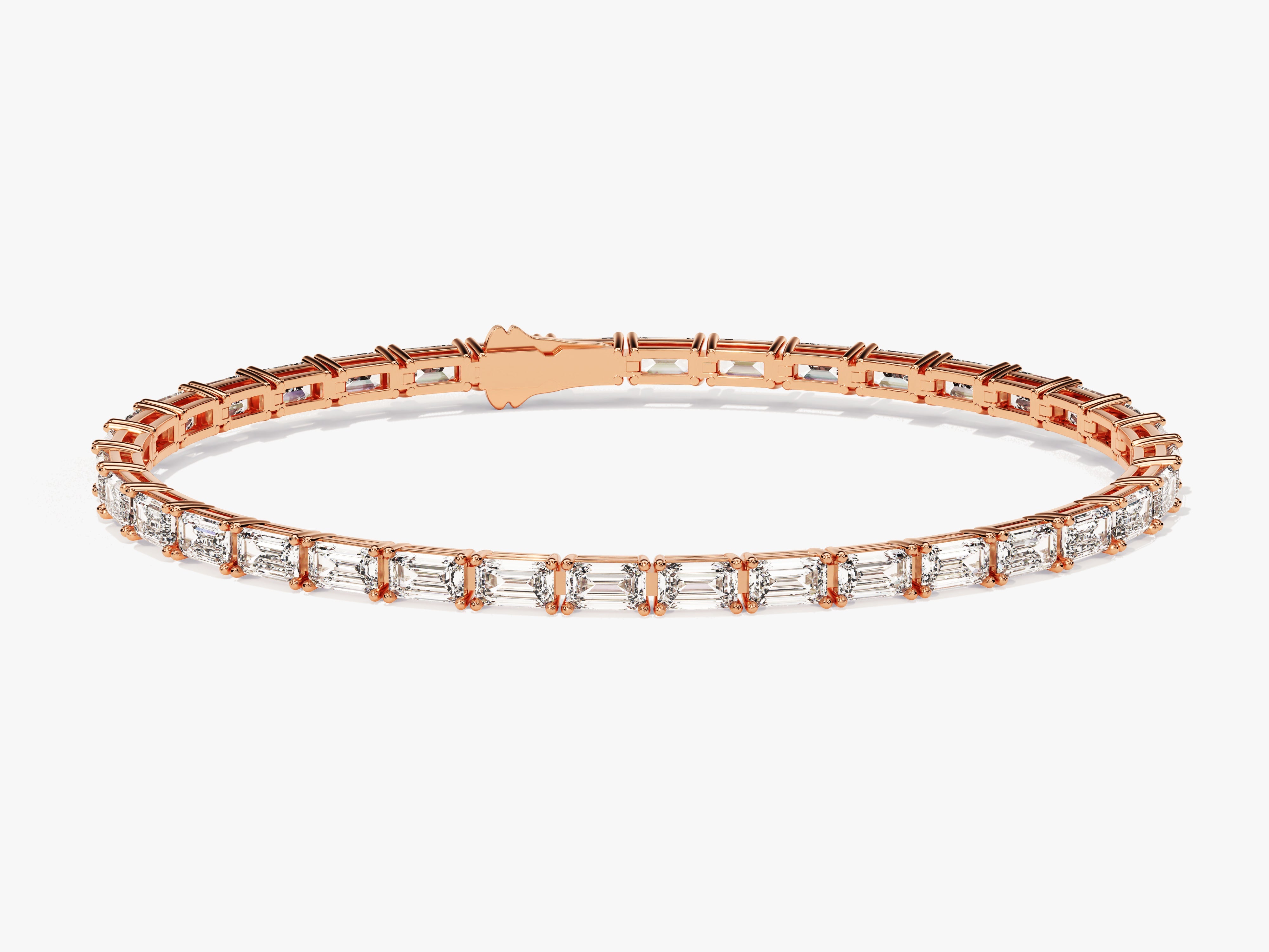 Emerald cut diamond tennis bracelet in rose gold