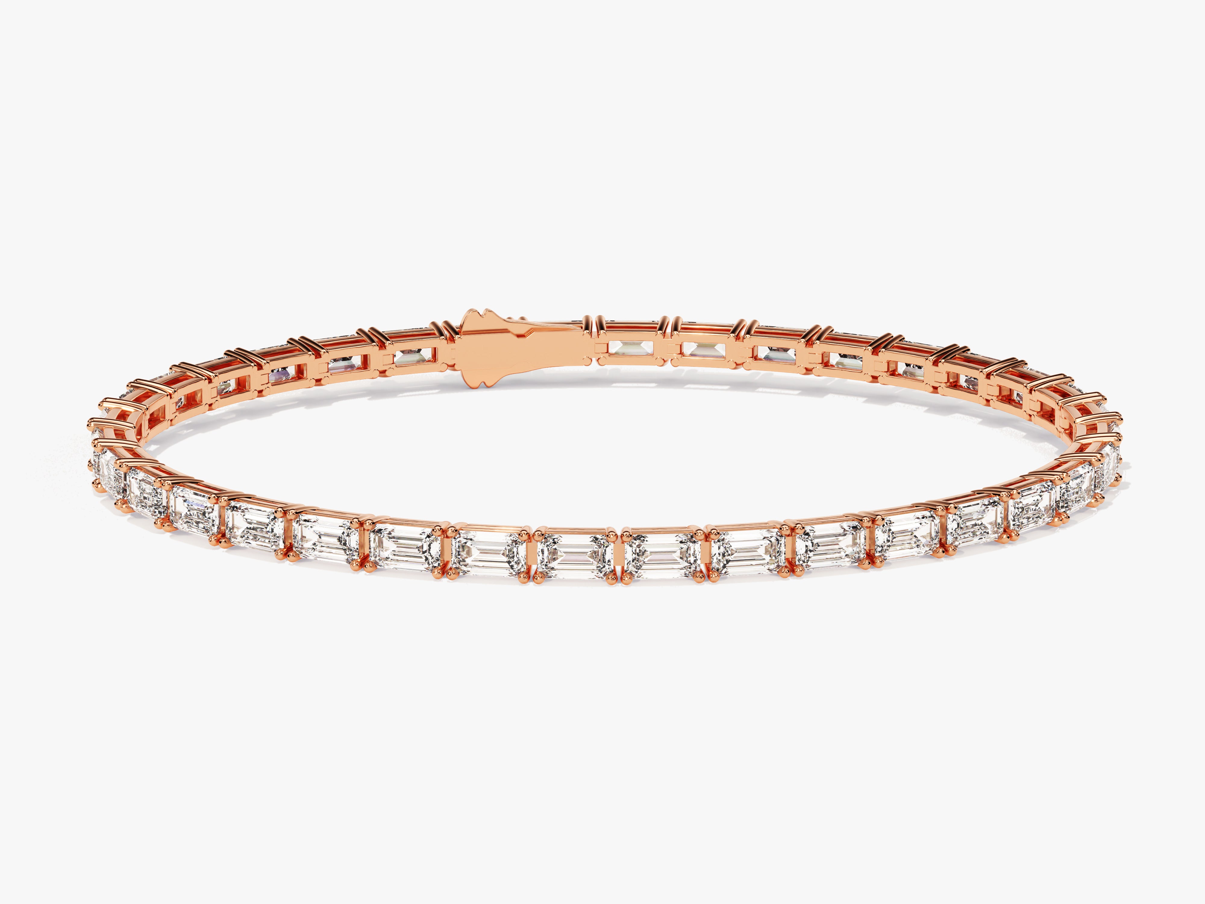 Emerald cut diamond tennis bracelet in rose gold