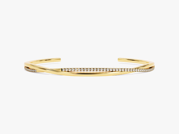 Twisted Diamond Open Cuff Bracelet in 14k Gold