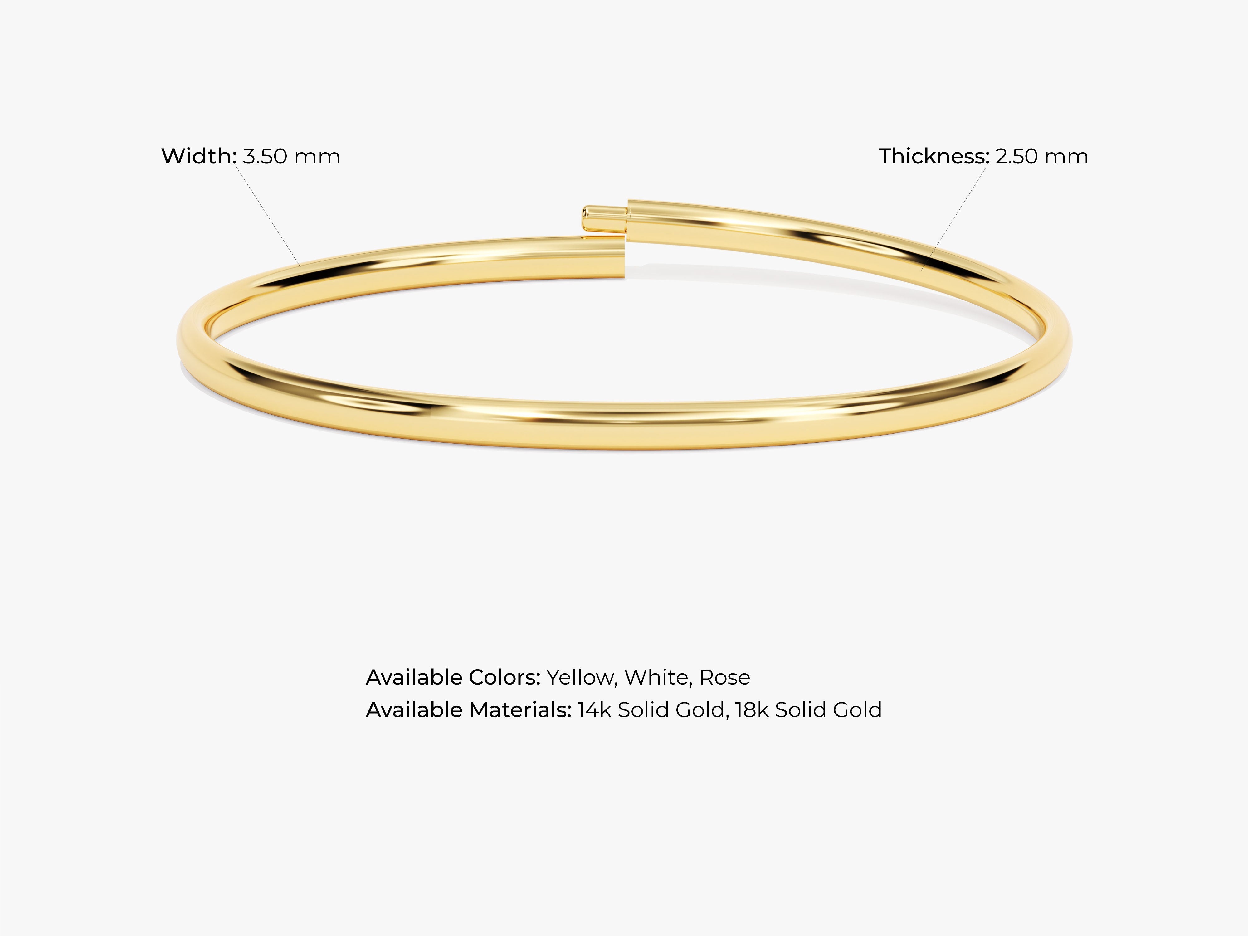 Gold bangle bracelet, available in yellow, white, rose gold