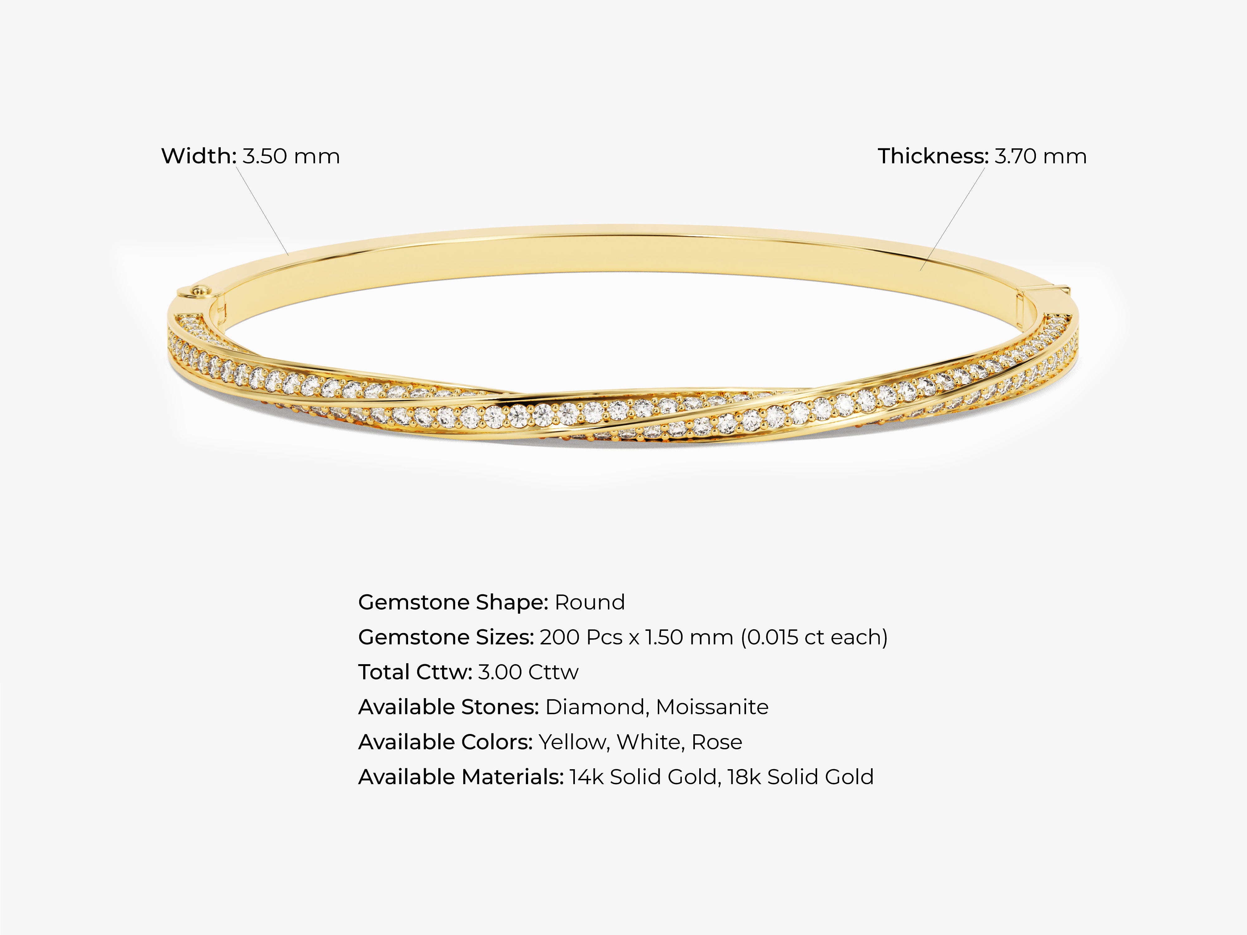 Twisted Diamond Hinged Bangle in 14k Gold