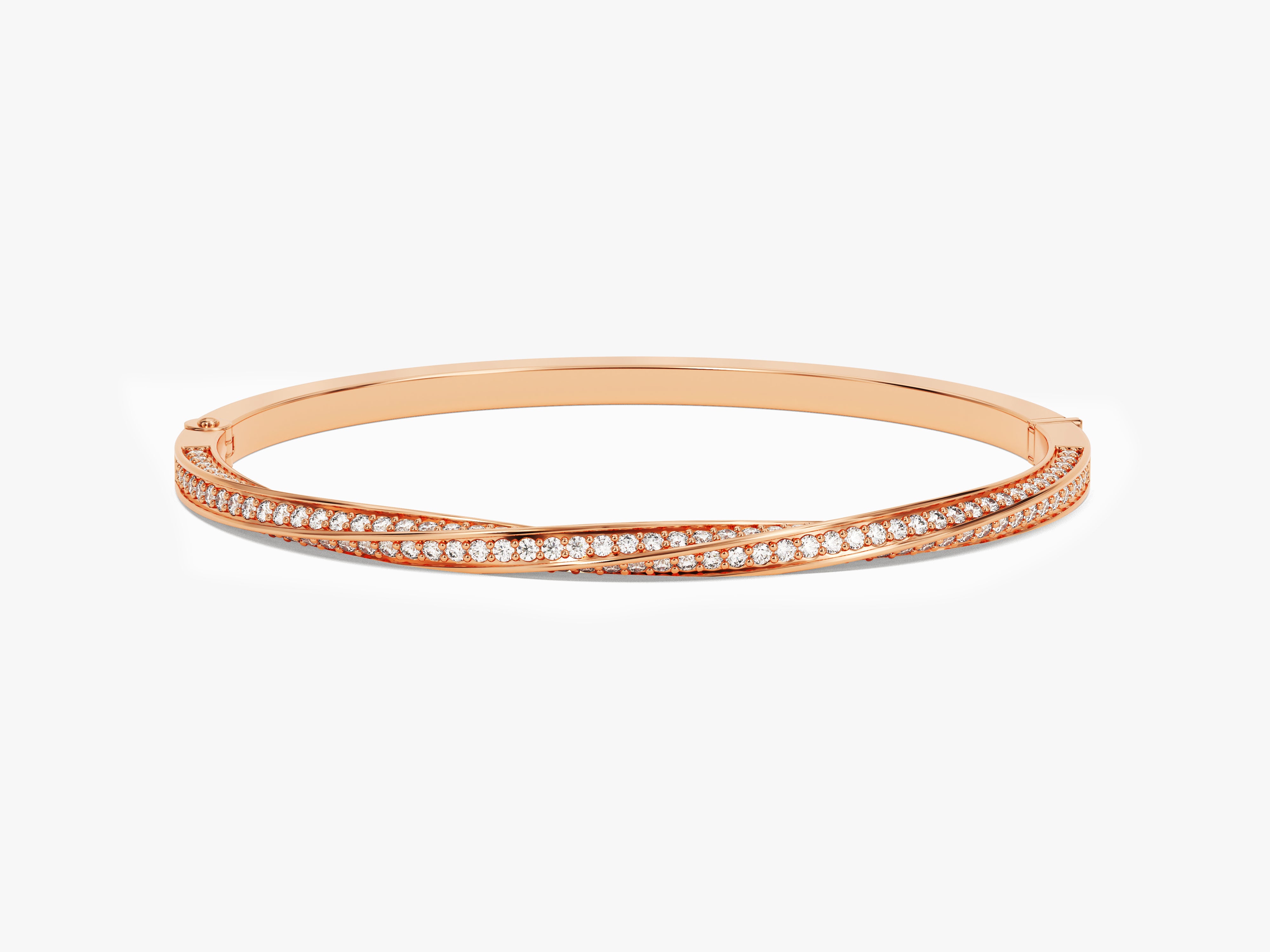 Twisted Diamond Hinged Bangle in 14k Gold