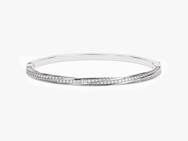 Twisted Diamond Hinged Bangle in 14k Gold