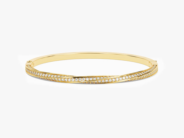 Twisted Diamond Hinged Bangle in 14k Gold