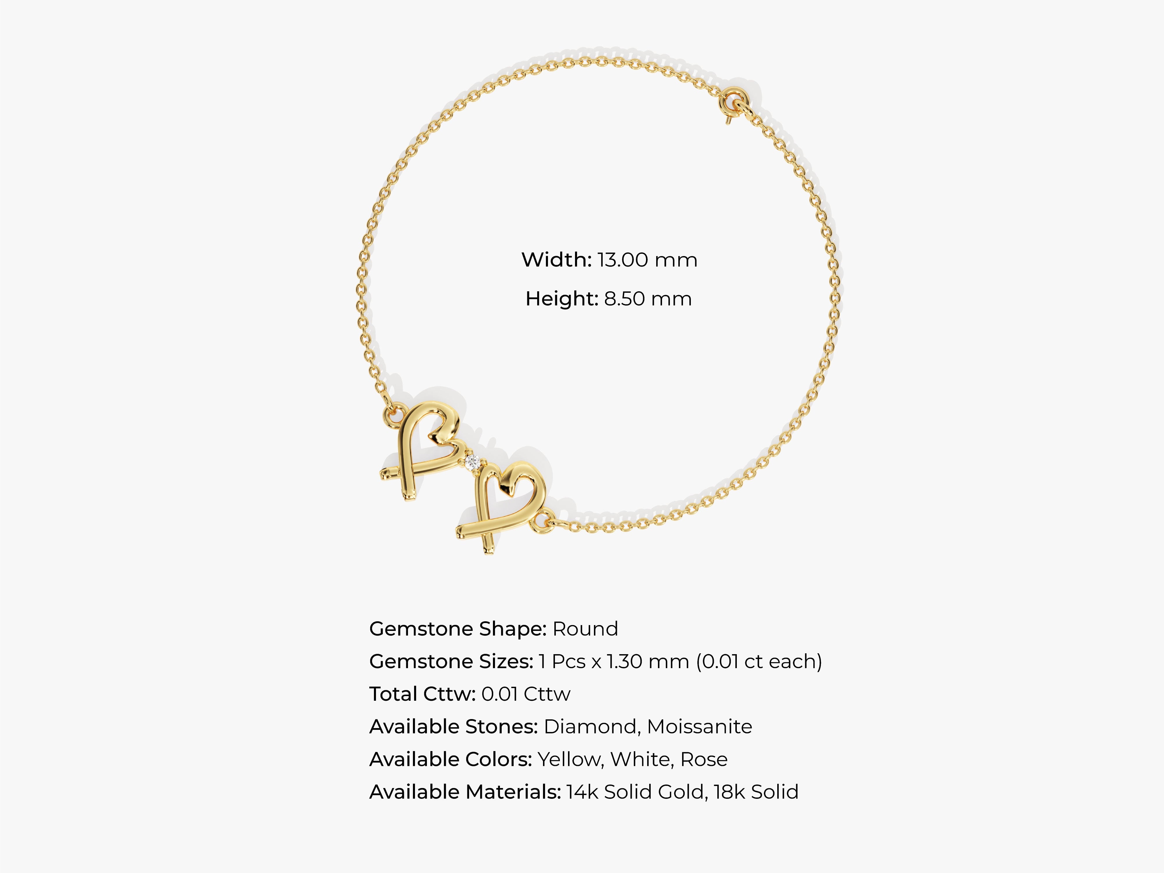 Gold double heart bracelet with diamond accent