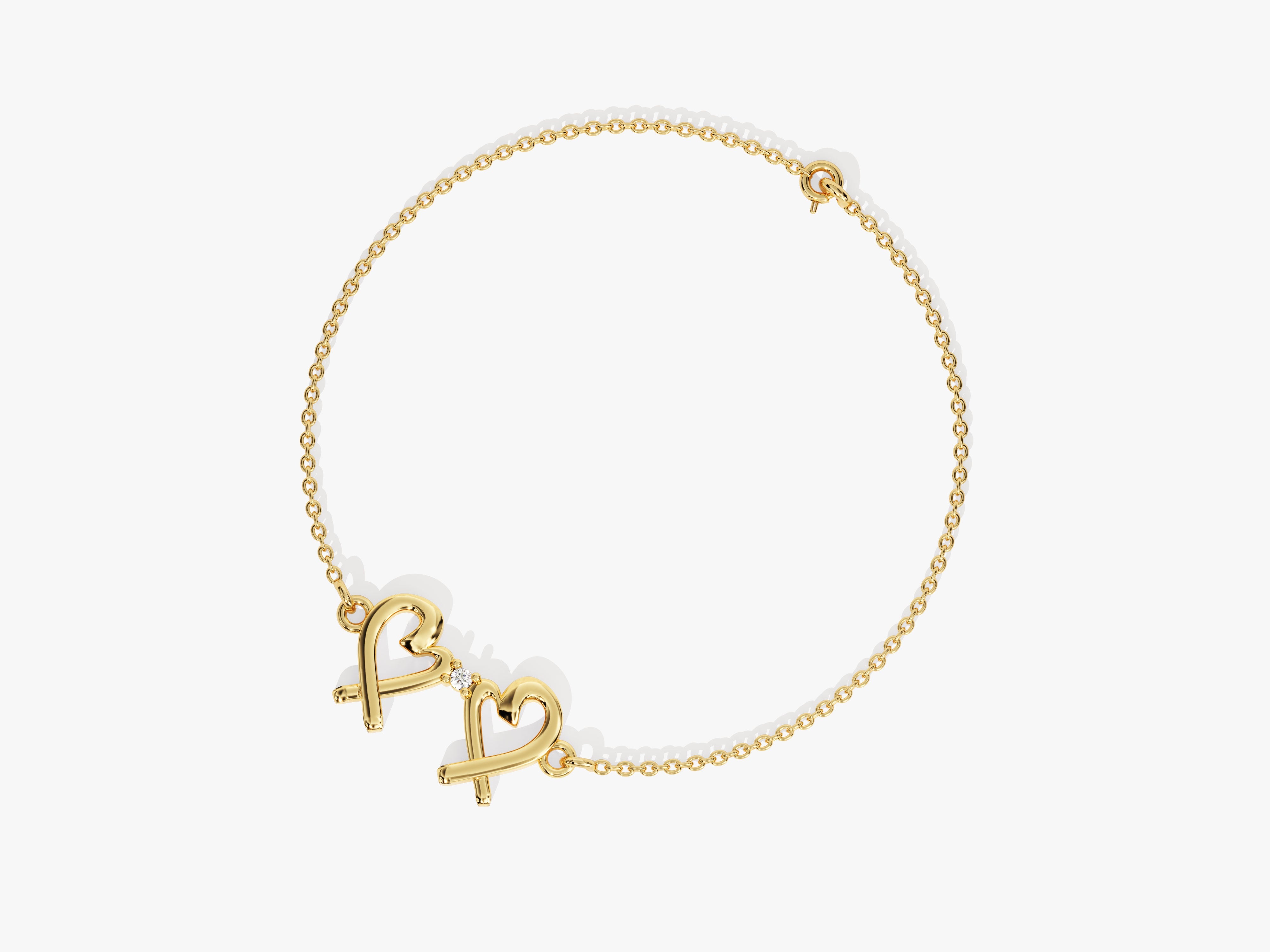 Gold double heart bracelet with diamond accent jewelry