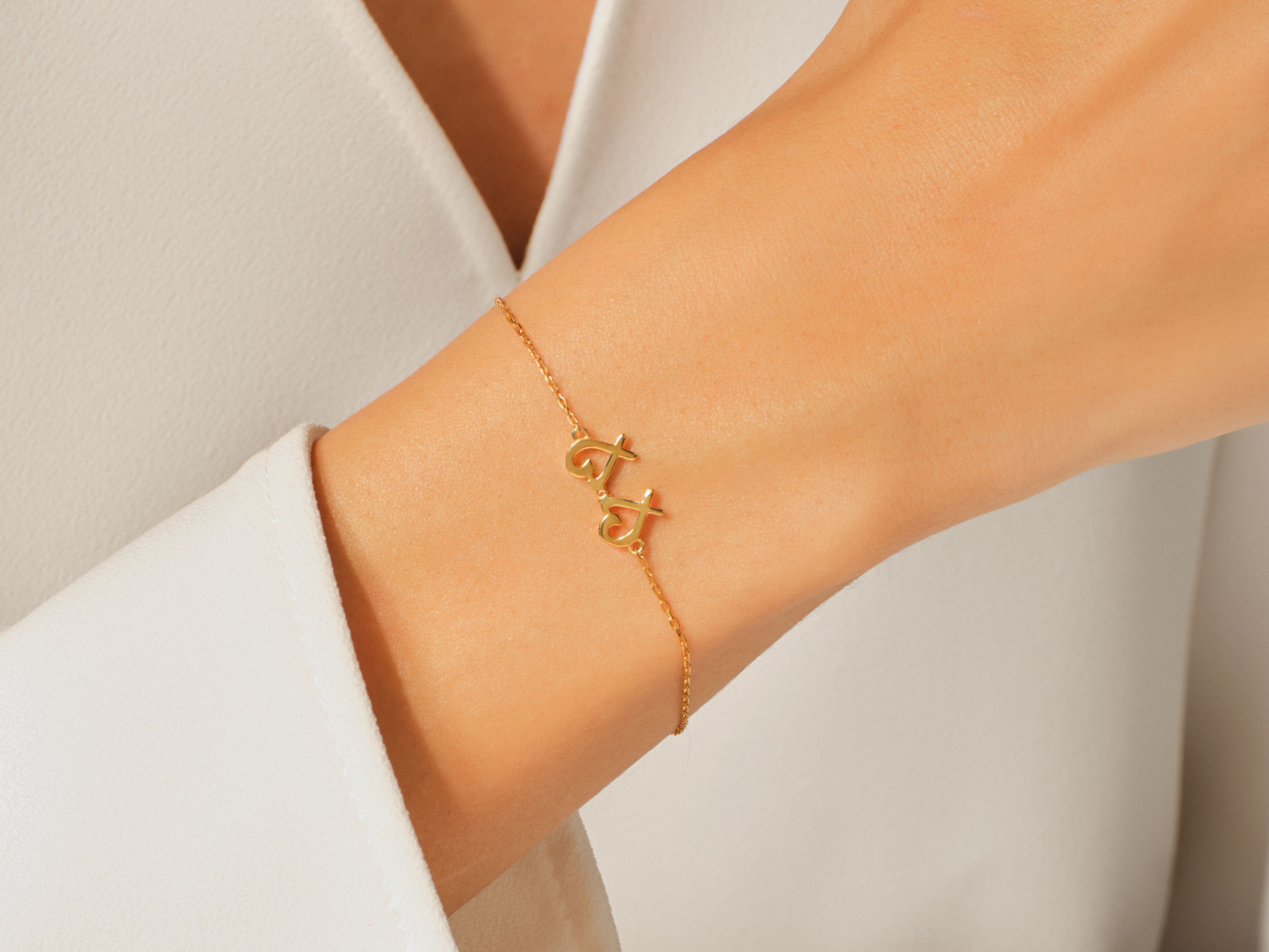Gold initial bracelet, personalized jewelry, elegant fine jewelry