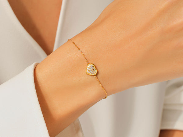 Pave Set Diamond Heart Bracelet in 14k Gold