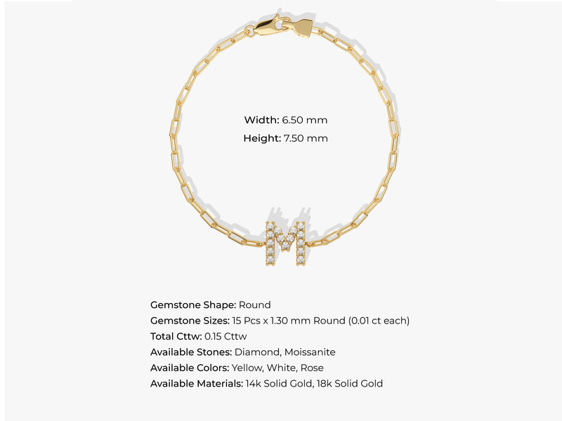 Paperclip Chain Diamond Initial Bracelet in 14k Gold