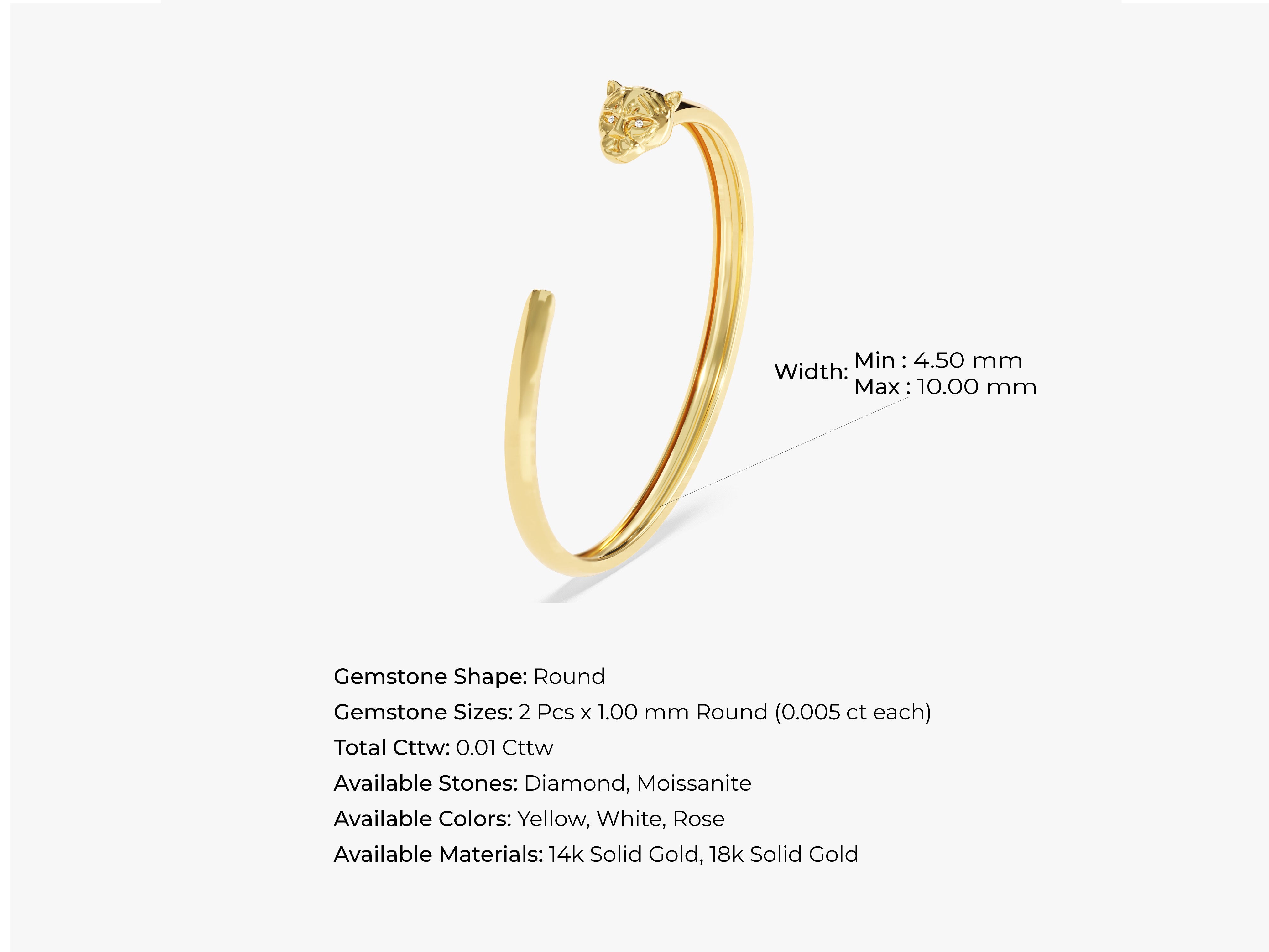 Gold leopard head bangle bracelet with diamonds, jewelry