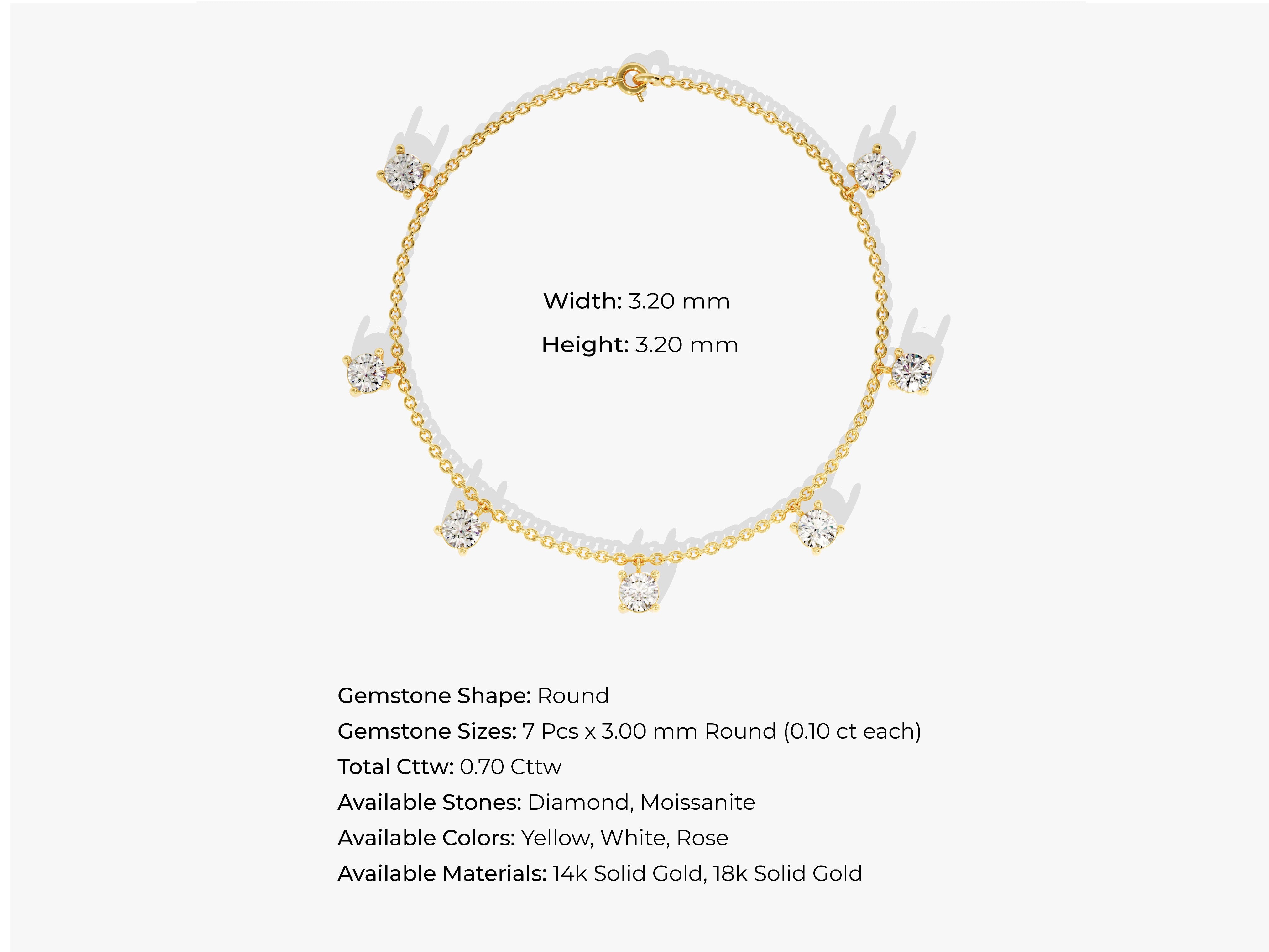 Gold chain bracelet with seven round diamonds