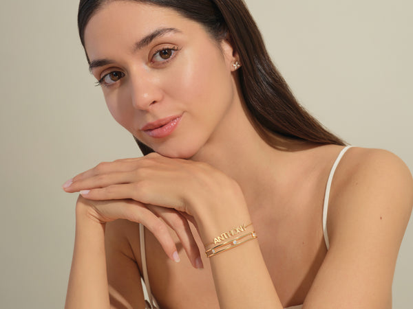 Cuff Bracelet with Diamonds in 14k Gold