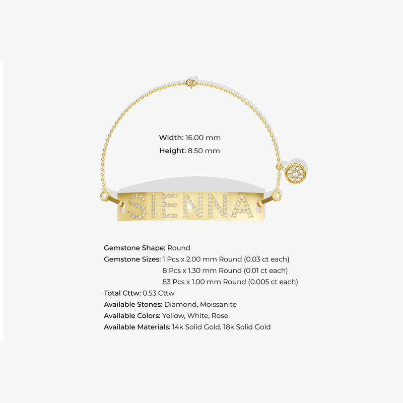 Name Bracelet with Diamond Charm in 14k Gold