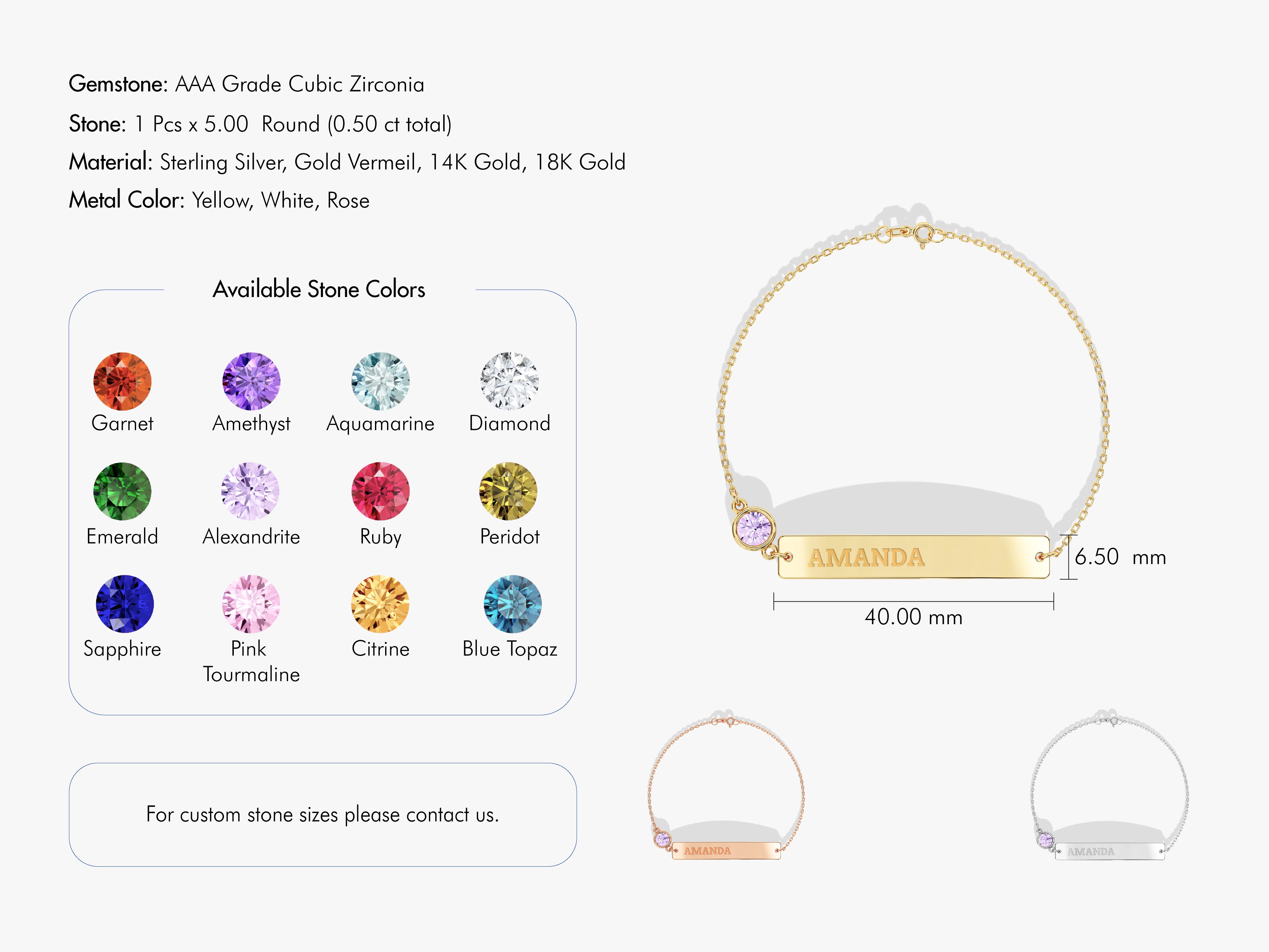 Nameplate Birthstone Bracelet