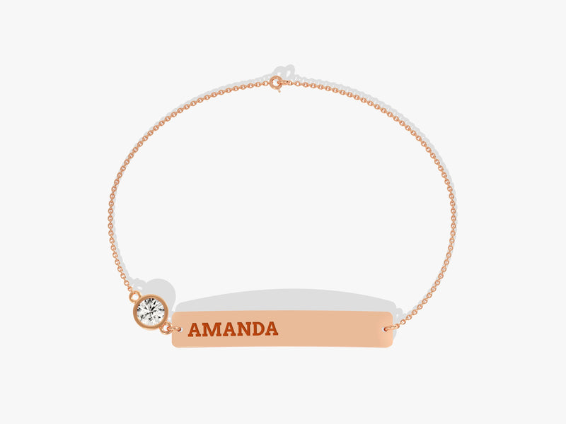 Nameplate Diamond Birthstone Bracelet in 14K Solid Gold