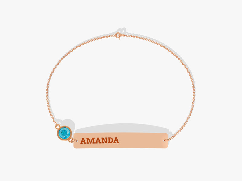 Nameplate Blue Topaz Bracelet in 14K Solid Gold