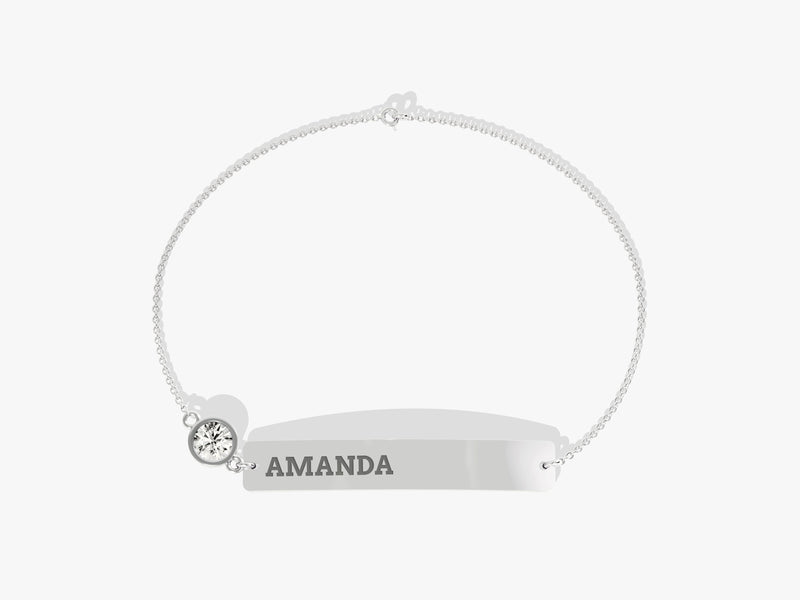 Nameplate Diamond Birthstone Bracelet in 14K Solid Gold