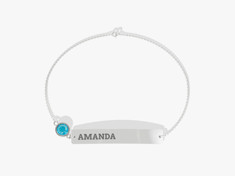 Nameplate Blue Topaz Bracelet in 14K Solid Gold