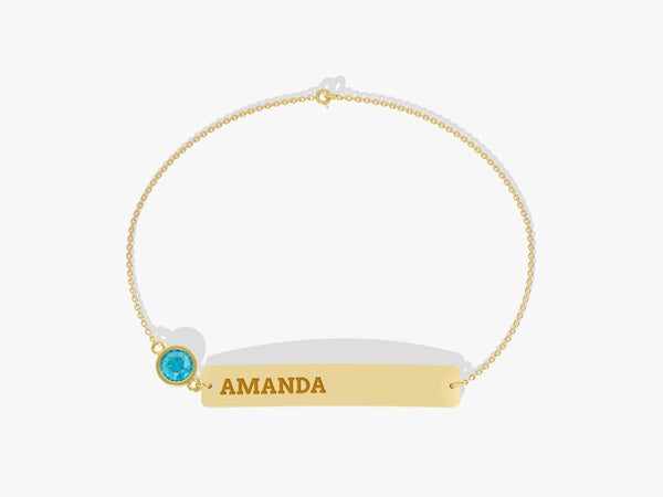 Nameplate Blue Topaz Bracelet in 14K Solid Gold