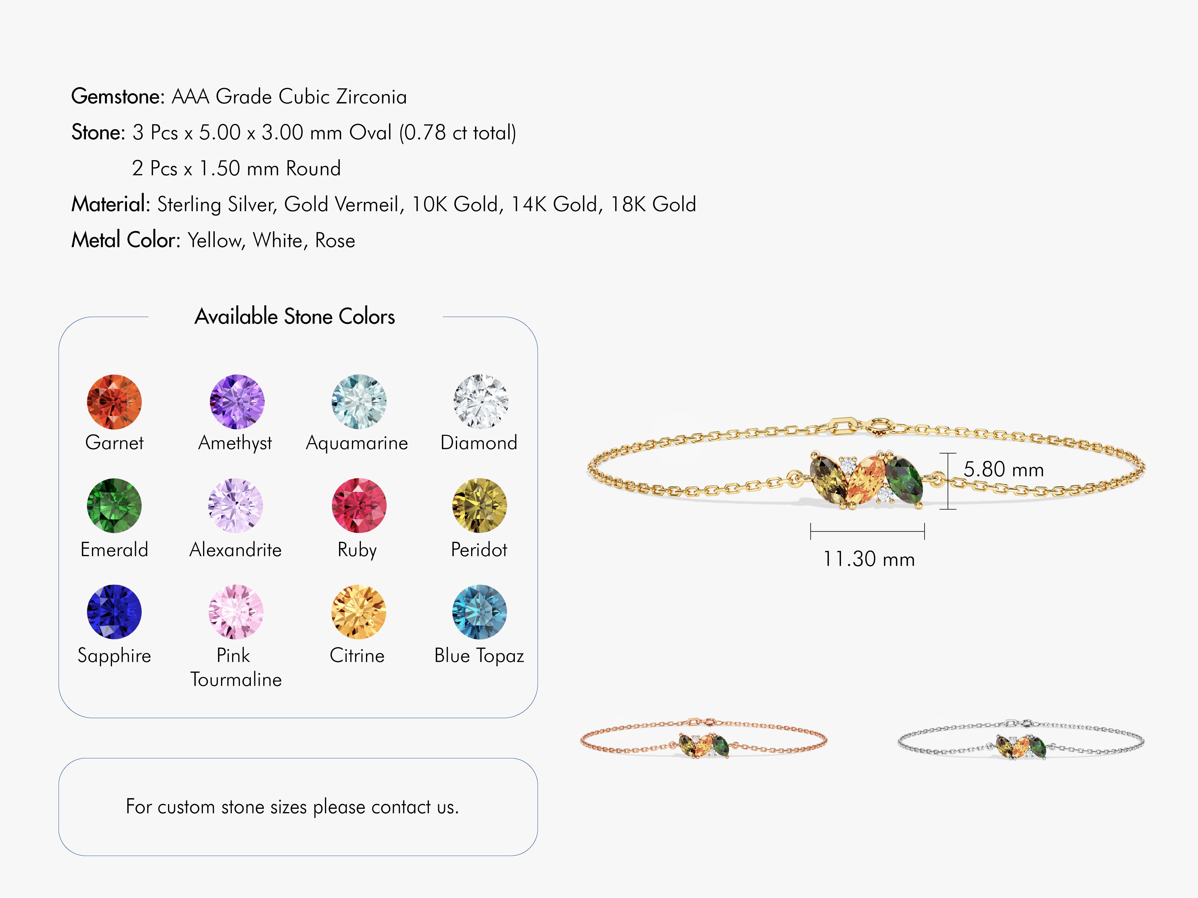 Oval Multi Birthstone Bracelet