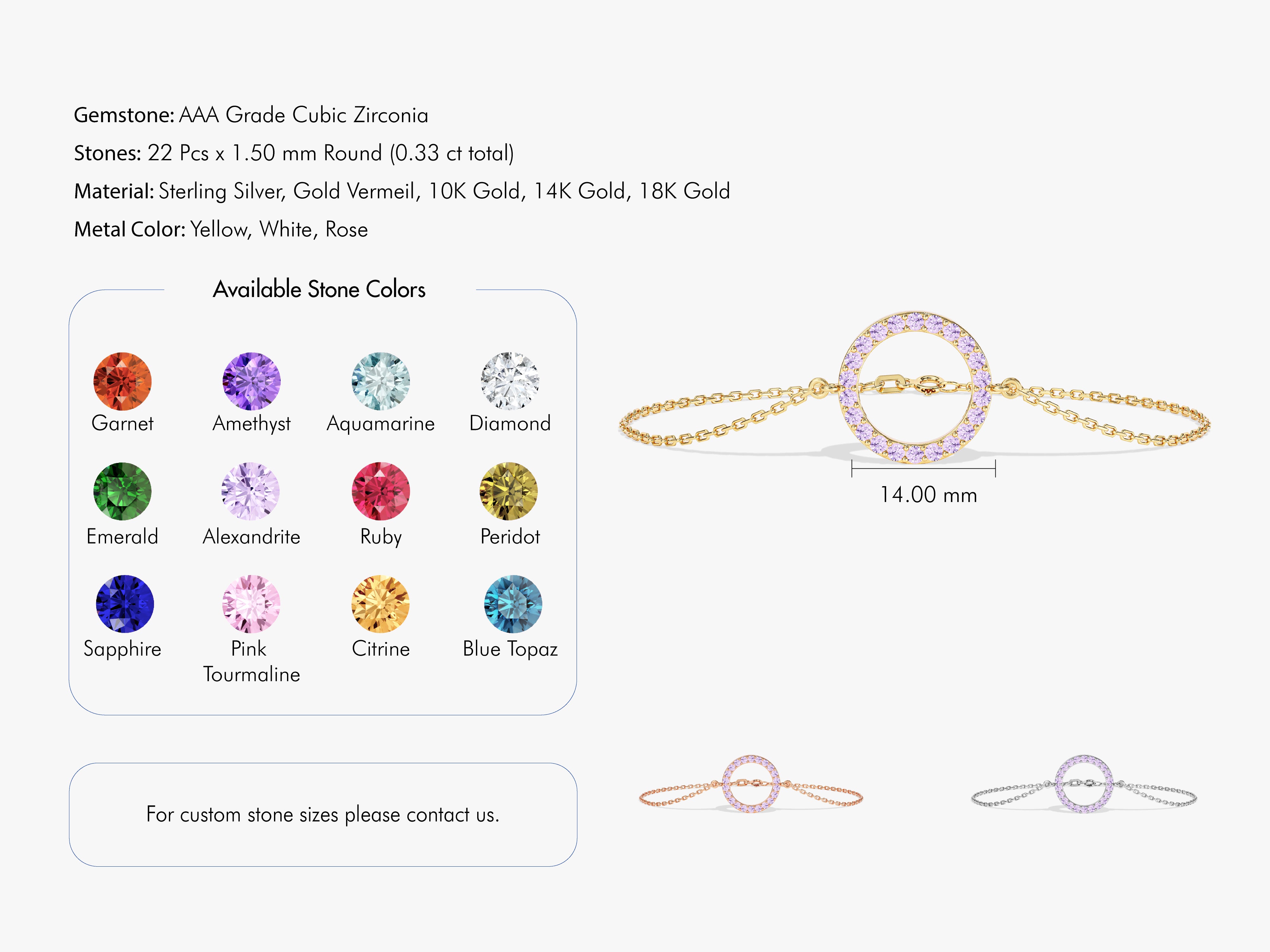 Open Circle Birthstone Bracelet