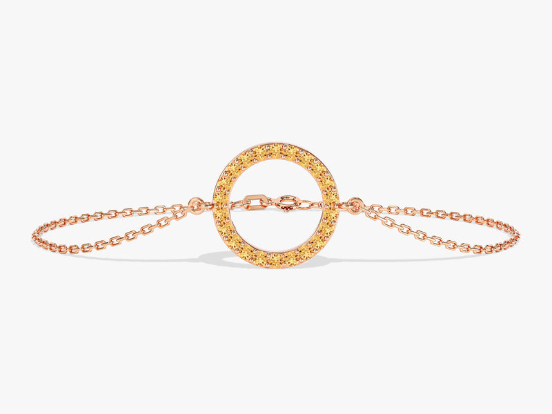 Open Circle Citrine Bracelet in 14k Solid Gold
