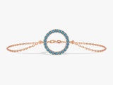 Open Circle Blue Topaz Bracelet in 14k Solid Gold