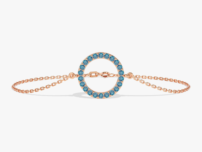 Open Circle Blue Topaz Bracelet in 14k Solid Gold