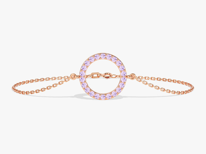Open Circle Pink Tourmaline Bracelet in 14k Solid Gold