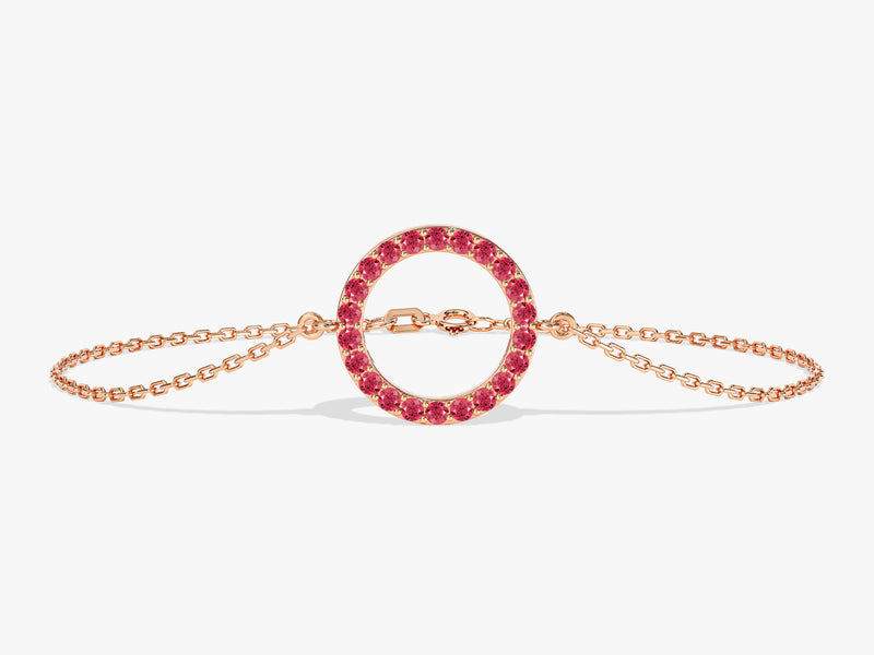 Open Circle Ruby Bracelet in 14k Solid Gold