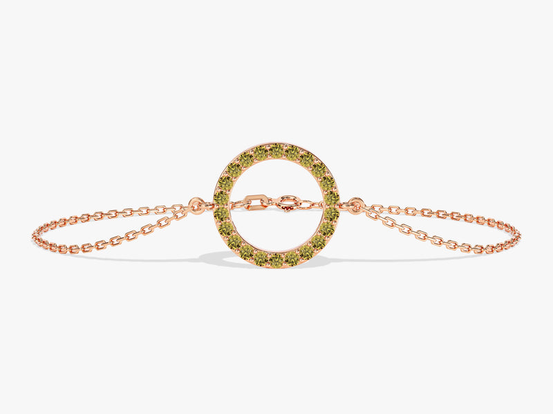 Open Circle Peridot Bracelet in 14k Solid Gold