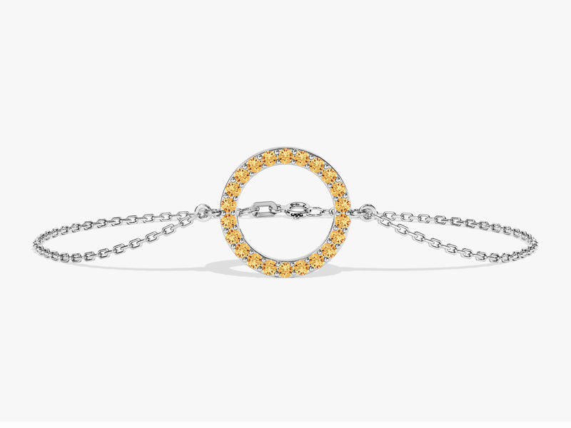 Open Circle Citrine Bracelet in 14k Solid Gold