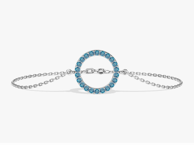 Open Circle Blue Topaz Bracelet in 14k Solid Gold