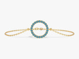 Open Circle Blue Topaz Bracelet in 14k Solid Gold