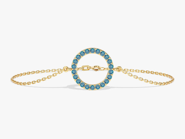 Open Circle Blue Topaz Bracelet in 14k Solid Gold
