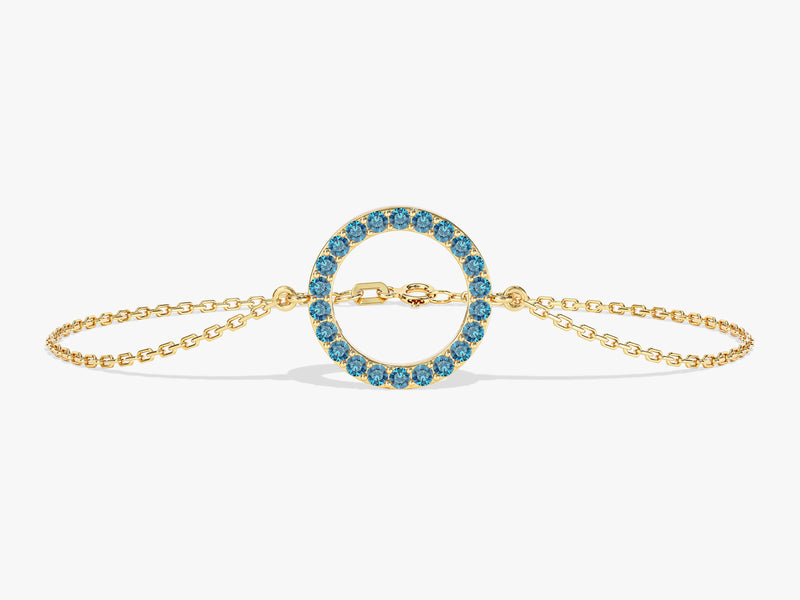 Open Circle Blue Topaz Bracelet in 14k Solid Gold
